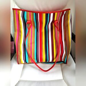 Lancôme Canvas Colorful Striped Tote Bag